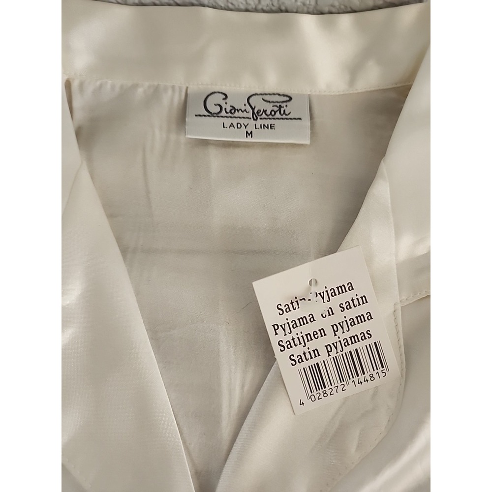 Vintage Pajamas Sleep Shirt Gioni Feroti Sz M Ivory Top Satin Buttons Classic‎ - Picture 3 of 11